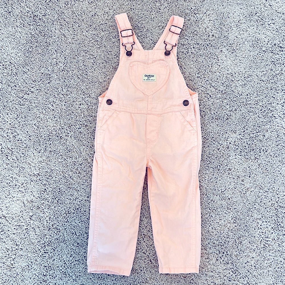 OshKosh NWOT Toddler Girl Pink Overalls with Heart Pocket